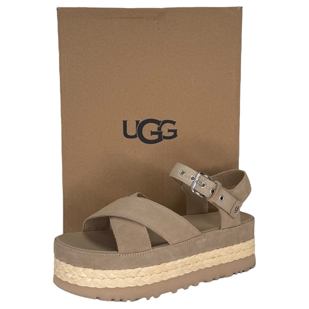 UGG Aubrey Tan Leather Womens Platform Sandals Size 10M - Picture 14 of 14